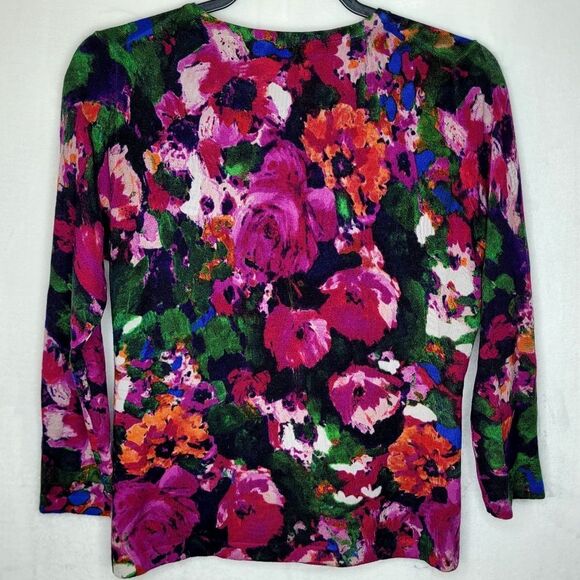 Garnet Hill Merino Wool Multicolor Floral Button Down Cardigan Size Medium - Picture 6 of 6